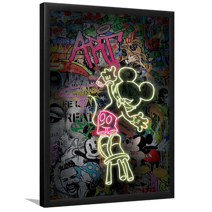 Mickey Artist, Neon Sign Effect, Framed Art Print, Picture Framed Wall Art Decor