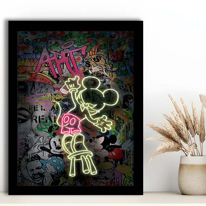 Mickey Artist, Neon Sign Effect, Framed Art Print, Picture Framed Wall Art Decor