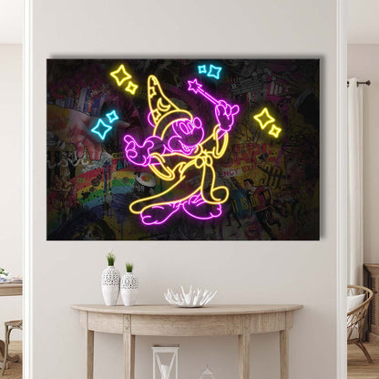 Mickey Magical Neon Signs Art Print, Canvas Print Wall Art, Wall Decor, Neon Effect Art