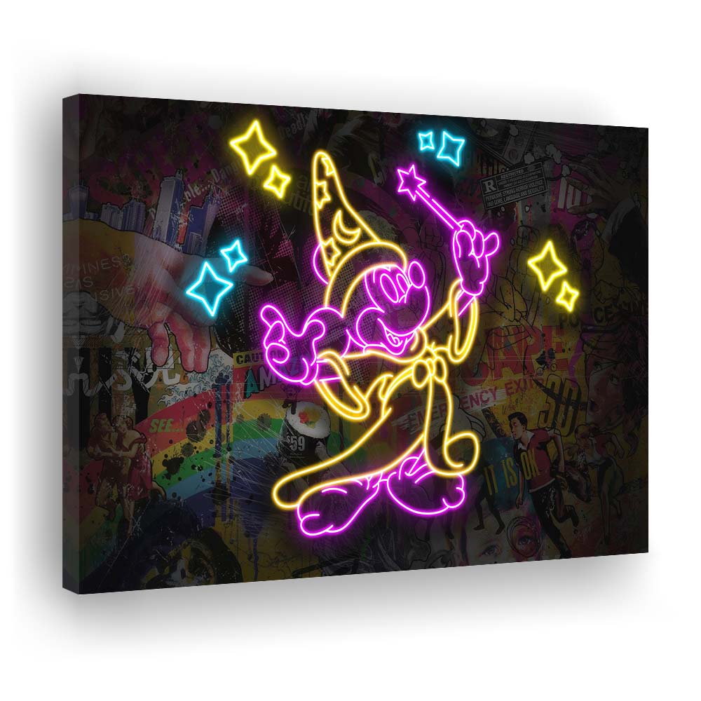 Mickey Magical Neon Signs Art Print, Canvas Print Wall Art, Wall Decor, Neon Effect Art