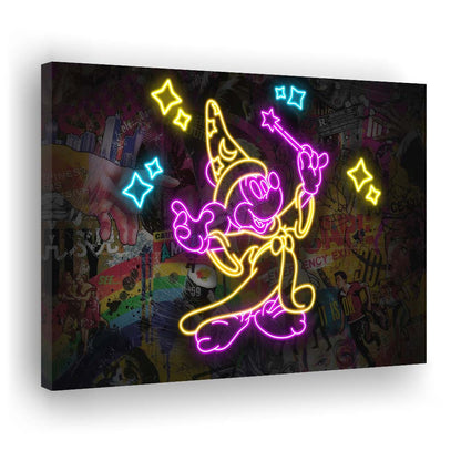 Mickey Magical Neon Signs Art Print, Canvas Print Wall Art, Wall Decor, Neon Effect Art