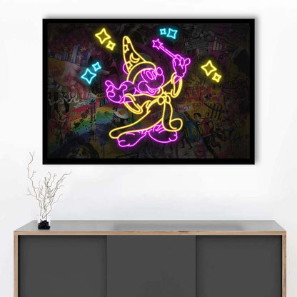Mickey Magical Neon Signs Art Print, Framed Art Print Wall Decor, Neon Art Print, Picture Framed