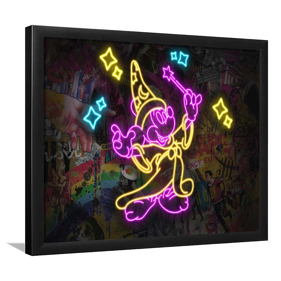Mickey Magical Neon Signs Art Print, Framed Art Print Wall Decor, Neon Art Print, Picture Framed