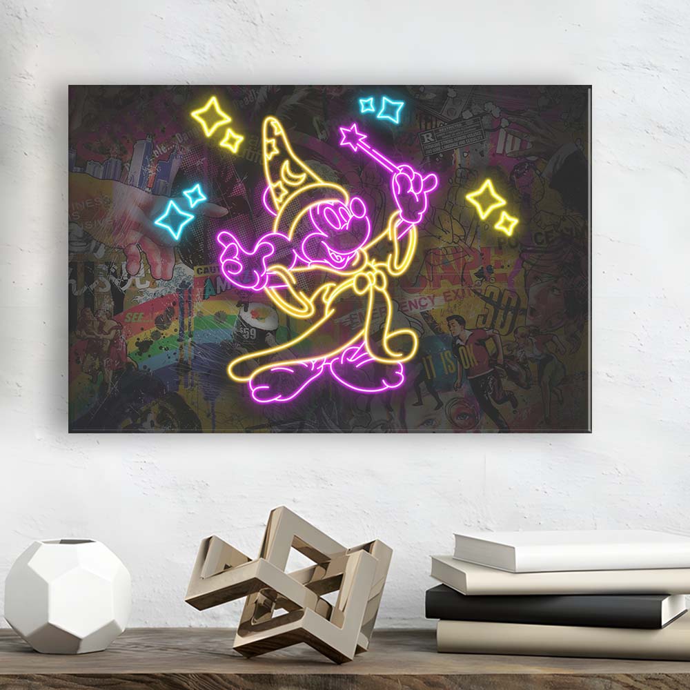 Mickey Magical Neon Signs Art Print, Canvas Print Wall Art, Wall Decor, Neon Effect Art