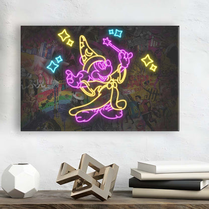 Mickey Magical Neon Signs Art Print, Canvas Print Wall Art, Wall Decor, Neon Effect Art