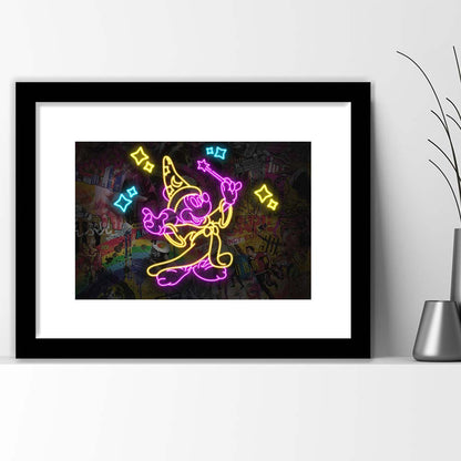 Mickey Magical Neon Signs Art Print, Framed Art Print Wall Decor, White Border, Framed Picture