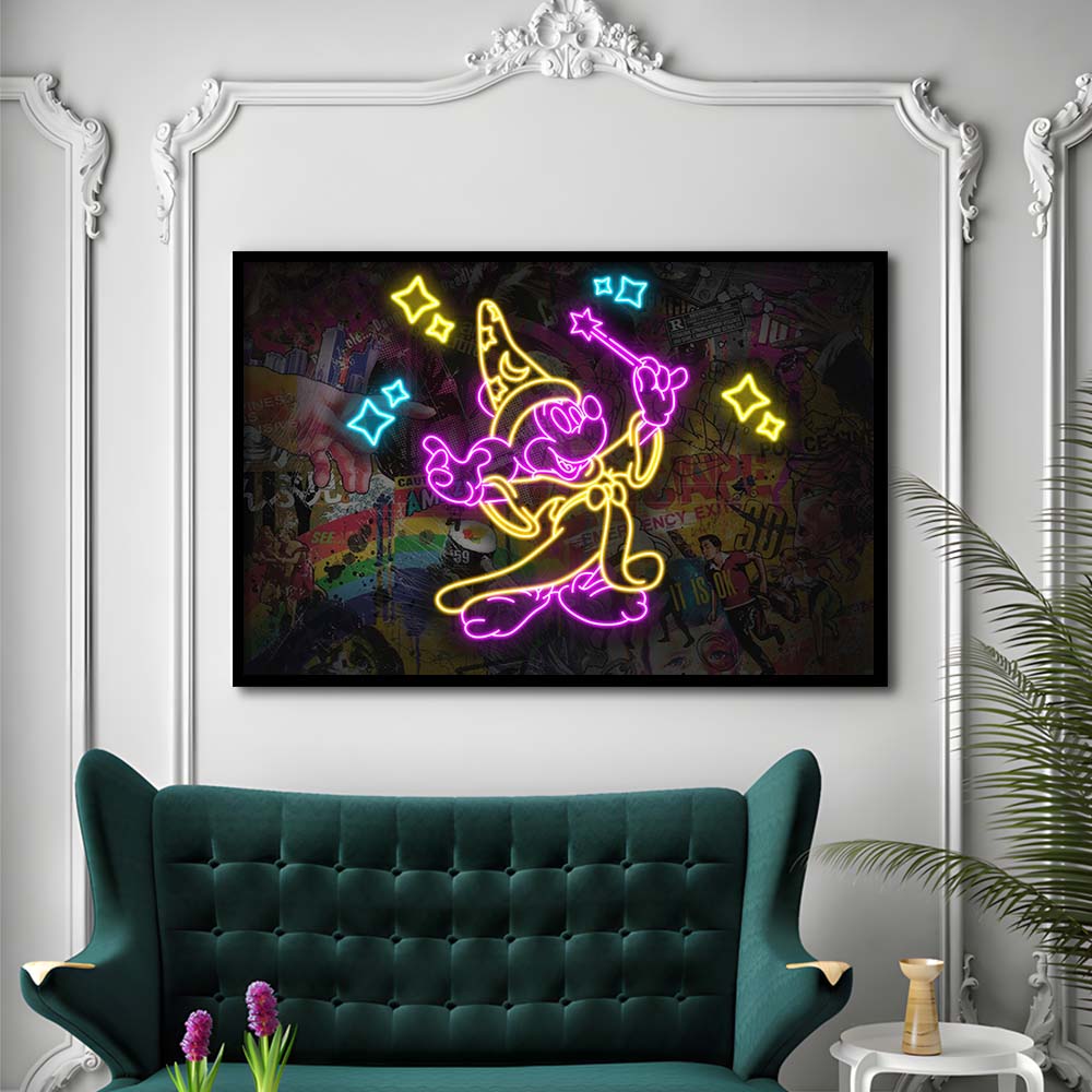 Mickey Magical Neon Signs Art Print, Framed Art Print Wall Decor, Neon Art Print, Picture Framed