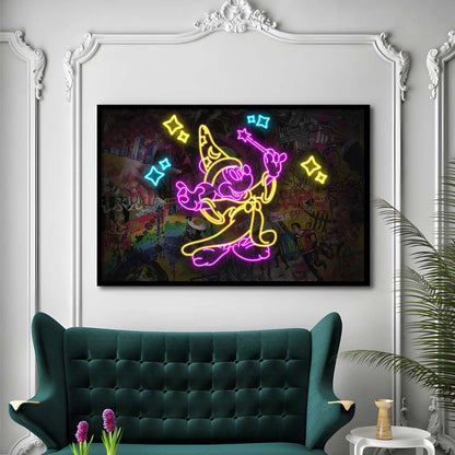 Mickey Magical Neon Signs Art Print, Framed Art Print Wall Decor, Neon Art Print, Picture Framed