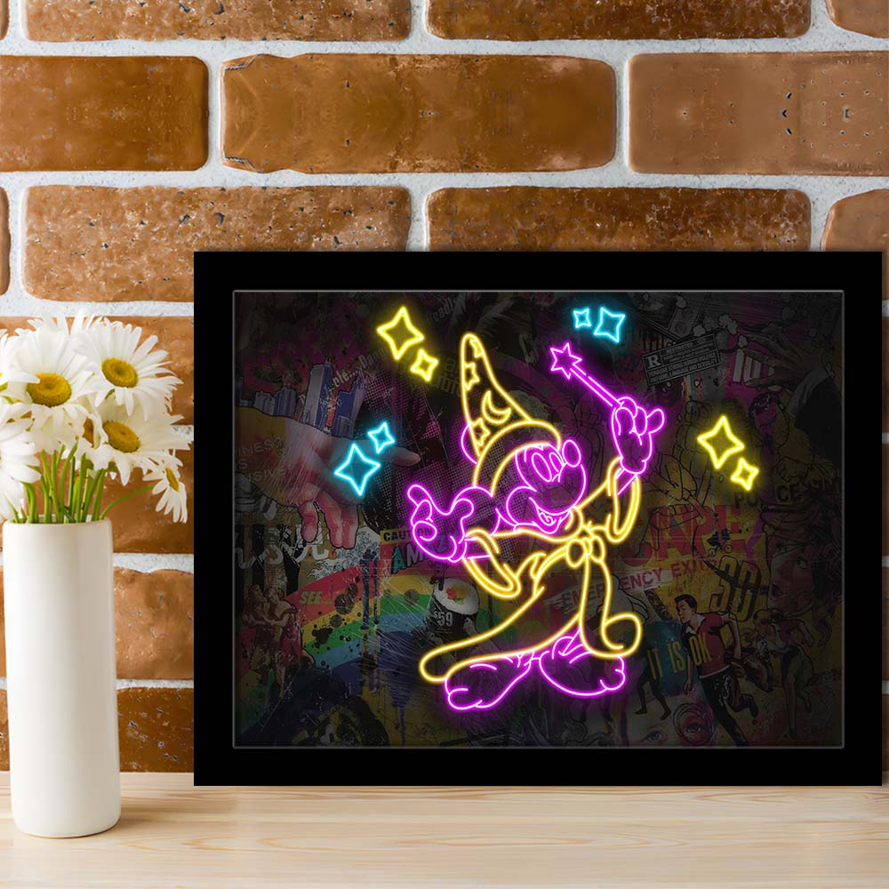 Mickey Magical Neon Signs Art Print, Framed Art Print Wall Decor, Neon Art Print, Picture Framed