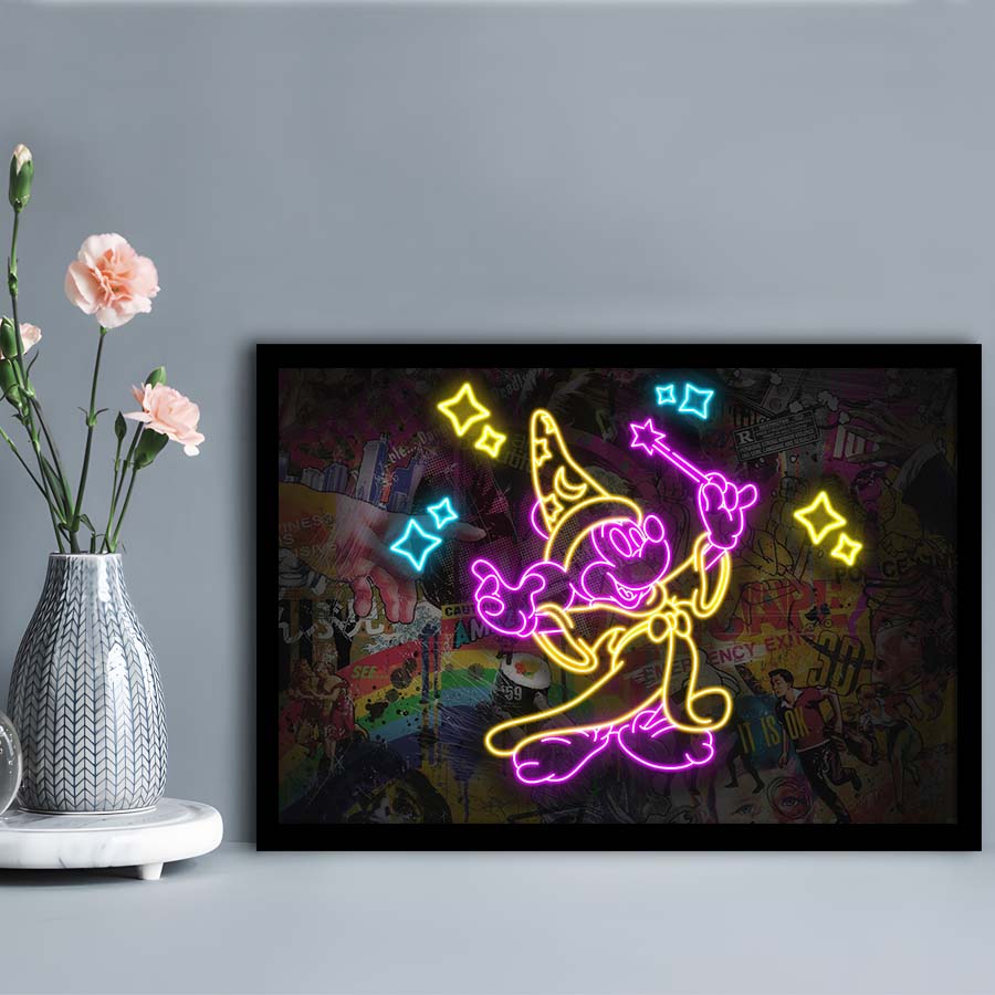 Mickey Magical Neon Signs Art Print, Framed Art Print Wall Decor, Neon Art Print, Picture Framed