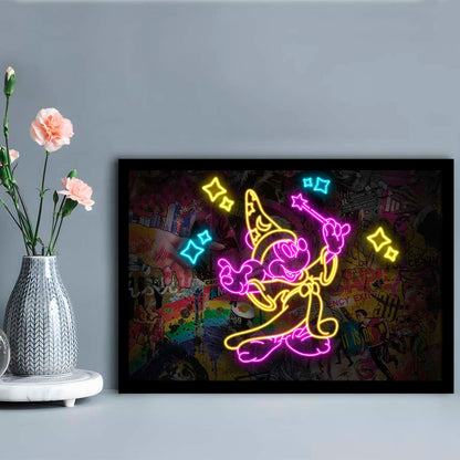 Mickey Magical Neon Signs Art Print, Framed Art Print Wall Decor, Neon Art Print, Picture Framed