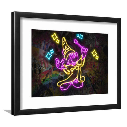 Mickey Magical Neon Signs Art Print, Framed Art Print Wall Decor, White Border, Framed Picture