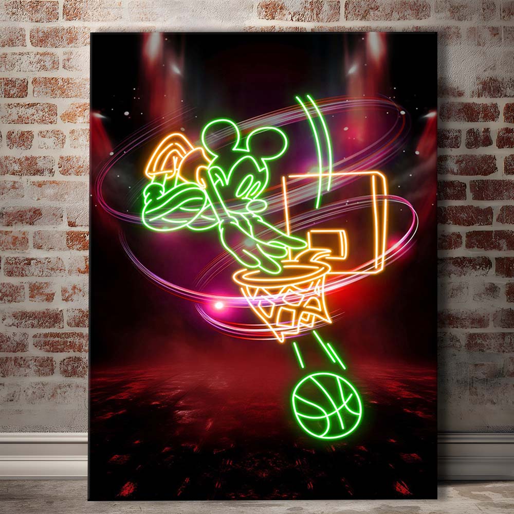 Mickey Mouse Basketball, Canvas Print, Luxury Wall Art Decor, Modern Art