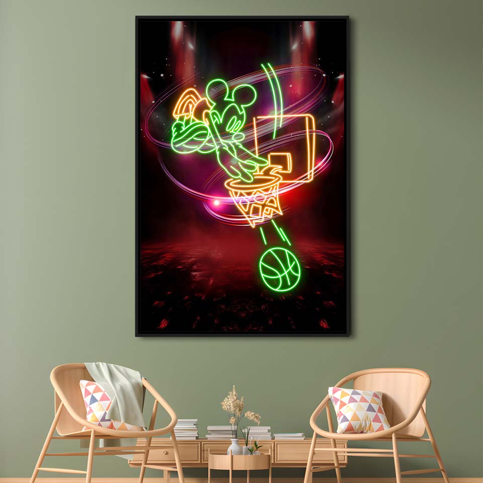 Mickey Mouse Basketball, Framed Canvas Print, Floating Frame, Luxury Wall Art Decor