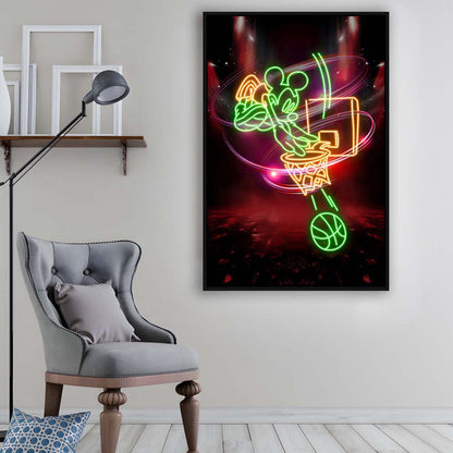 Mickey Mouse Basketball, Framed Canvas Print, Floating Frame, Luxury Wall Art Decor