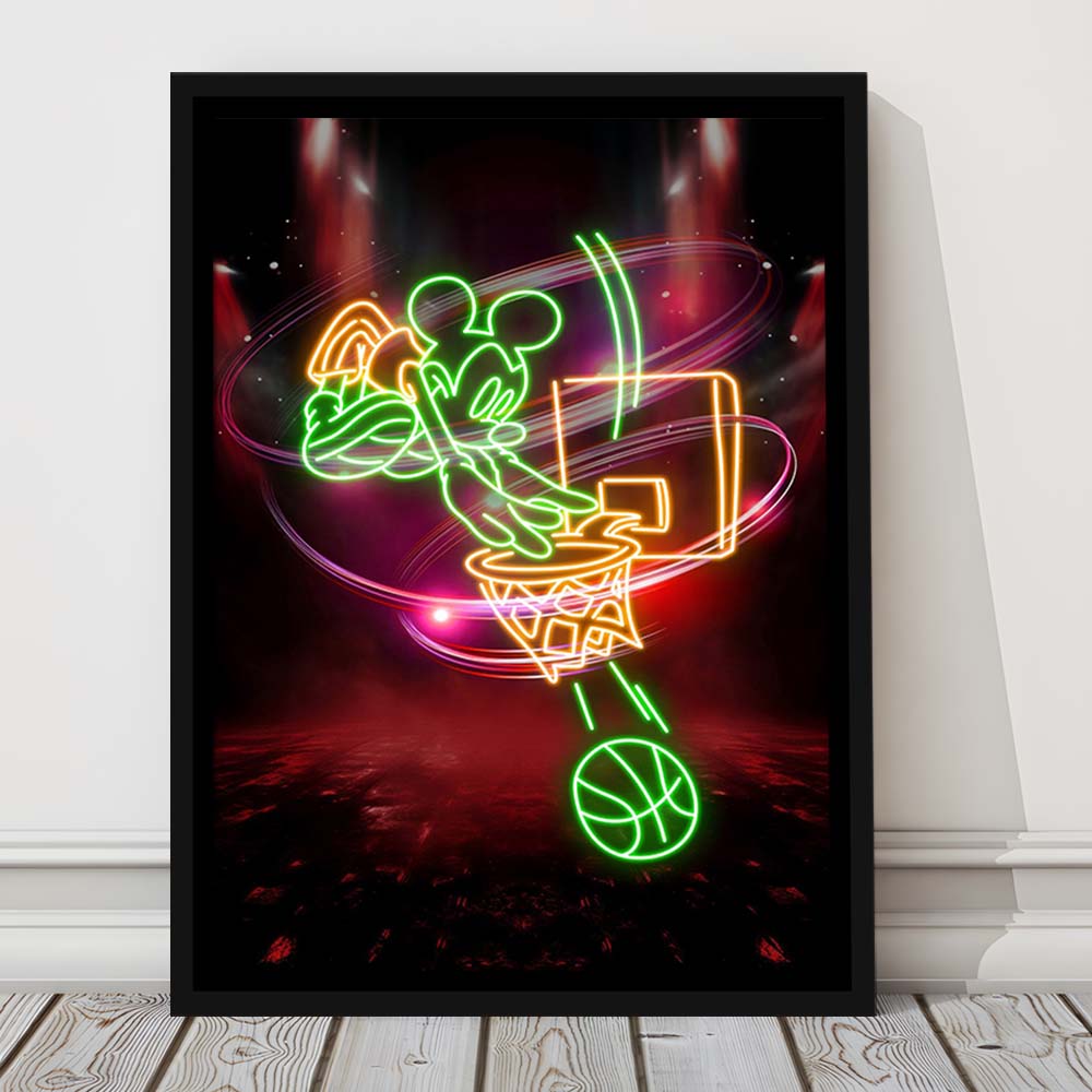 Mickey Mouse Basketball, Framed Canvas Print, Floating Frame, Luxury Wall Art Decor