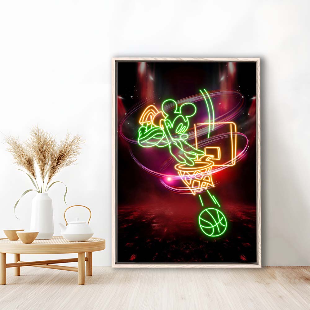 Mickey Mouse Basketball, Framed Canvas Print, Floating Frame, Luxury Wall Art Decor