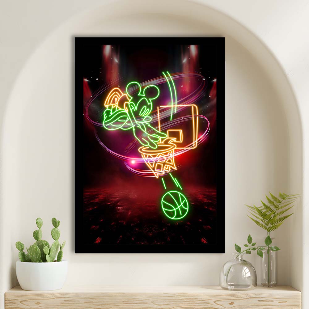 Mickey Mouse Basketball, Framed Art Print, Picture Framed Wall Art Decor