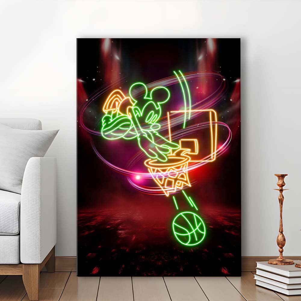 Mickey Mouse Basketball, Canvas Print, Luxury Wall Art Decor, Modern Art