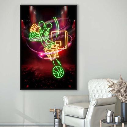 Mickey Mouse Basketball, Framed Canvas Print, Floating Frame, Luxury Wall Art Decor