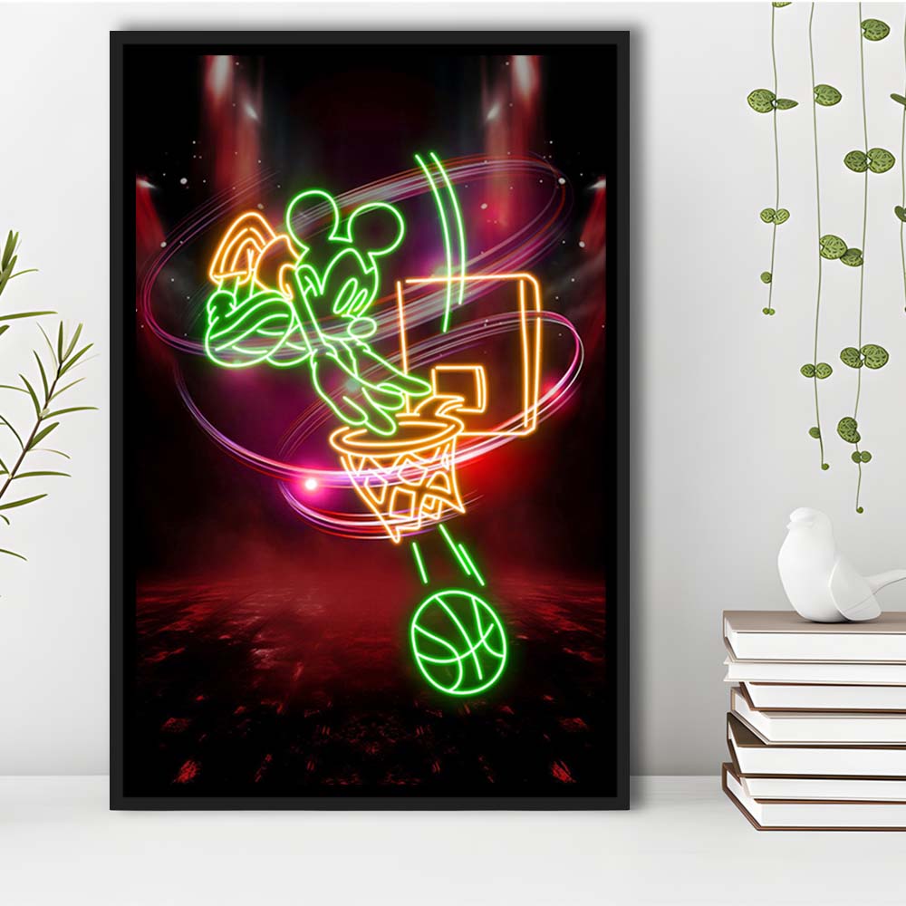 Mickey Mouse Basketball, Framed Canvas Print, Floating Frame, Luxury Wall Art Decor