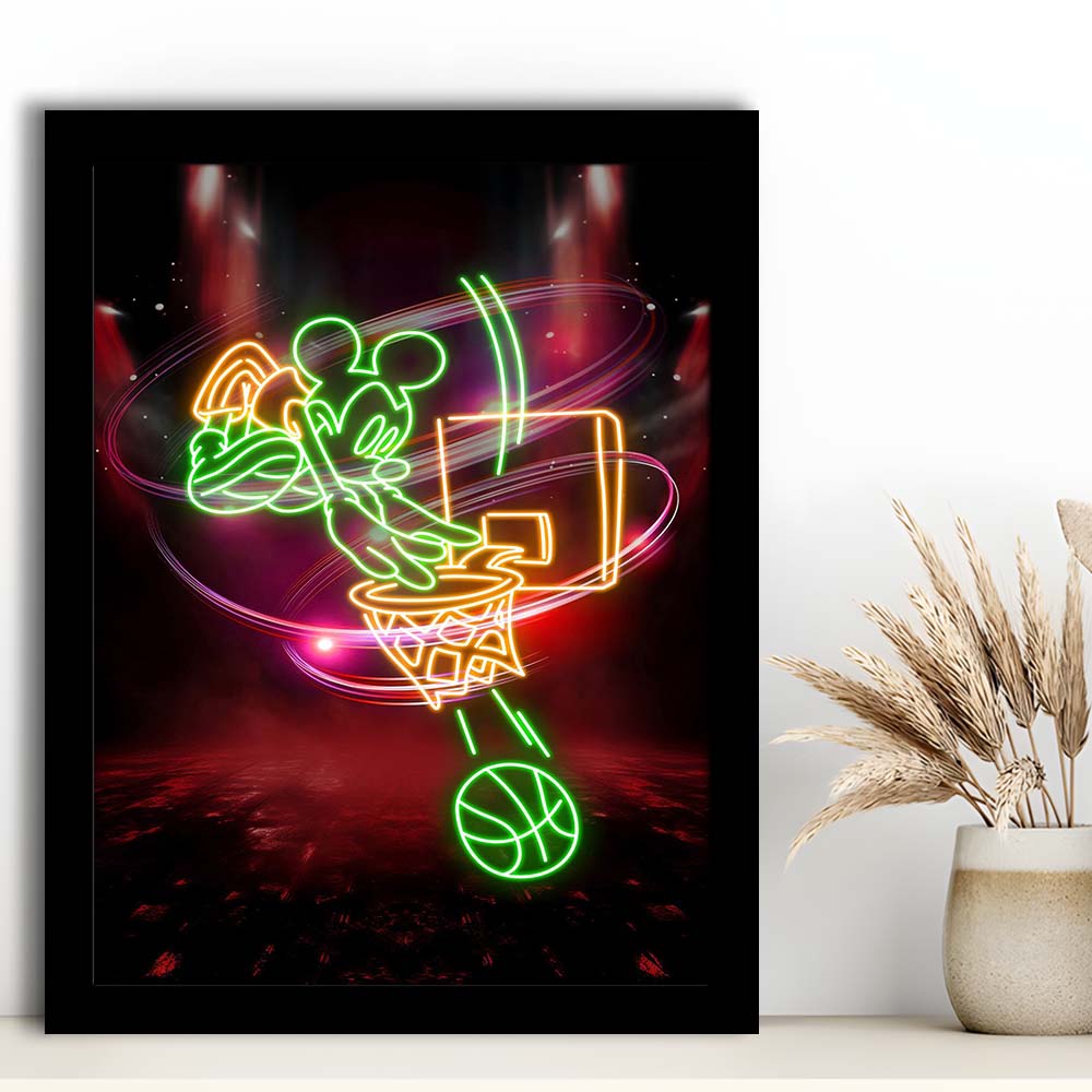 Mickey Mouse Basketball, Framed Art Print, Picture Framed Wall Art Decor