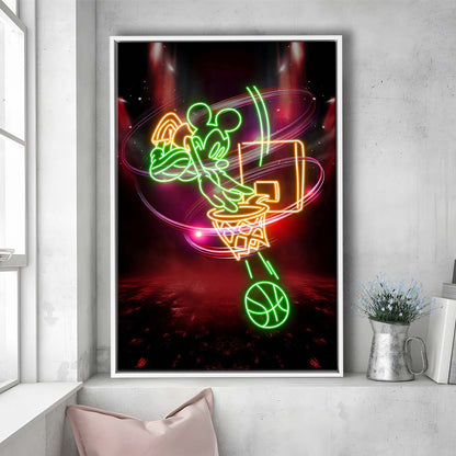 Mickey Mouse Basketball, Framed Canvas Print, Floating Frame, Luxury Wall Art Decor