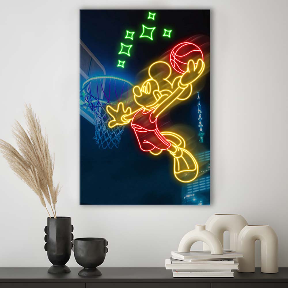 Mickey Mouse Basketball Sport, Canvas Print, Luxury Wall Art Decor, Modern Art