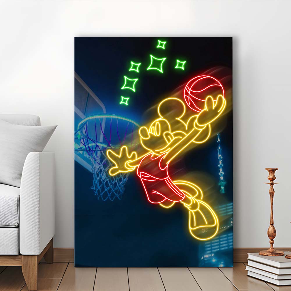 Mickey Mouse Basketball Sport, Canvas Print, Luxury Wall Art Decor, Modern Art