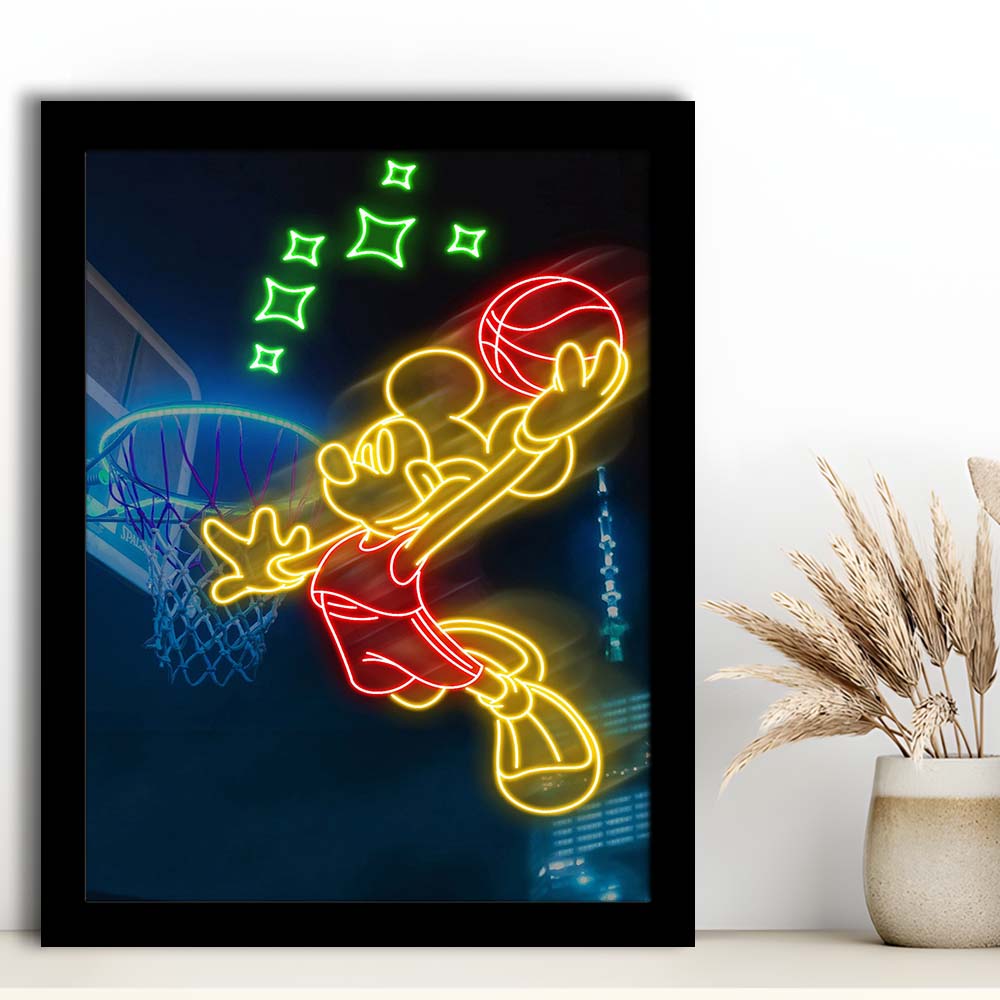Mickey Mouse Basketball Sport, Framed Art Print, Picture Framed Wall Art Decor