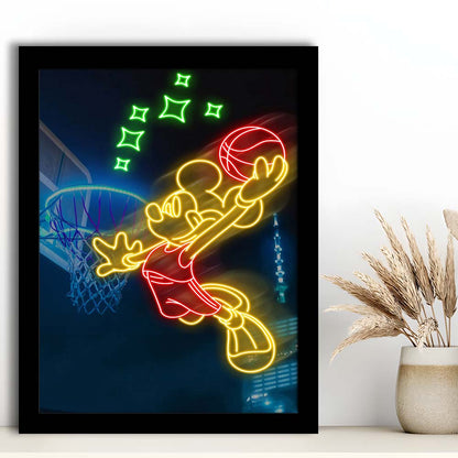 Mickey Mouse Basketball Sport, Framed Art Print, Picture Framed Wall Art Decor