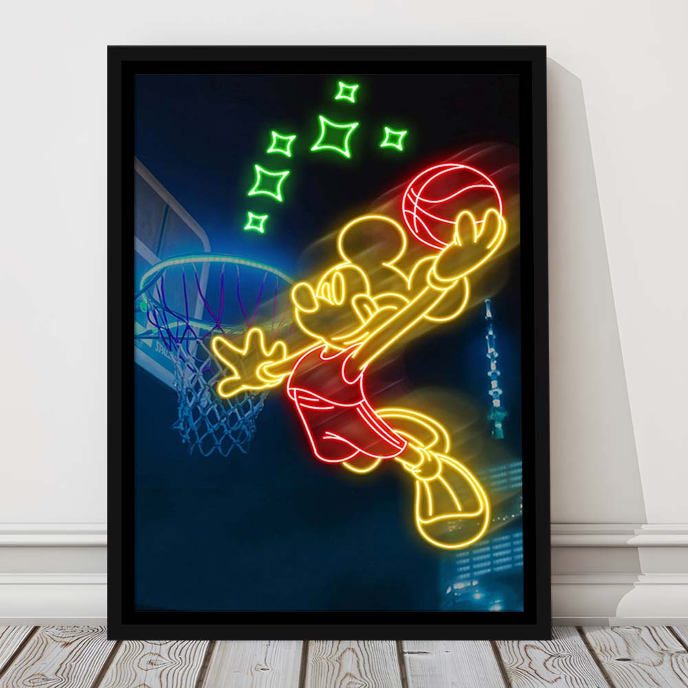 Mickey Mouse Basketball Sport, Framed Canvas Print, Floating Frame, Luxury Wall Art Decor