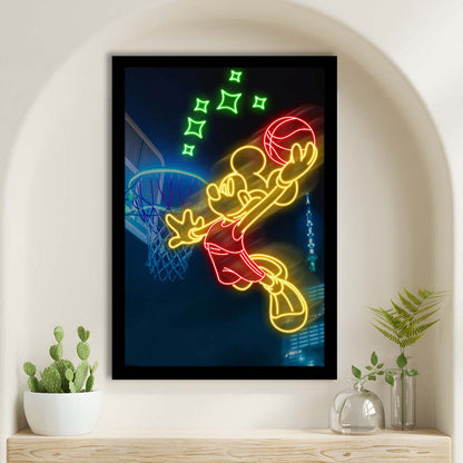 Mickey Mouse Basketball Sport, Framed Art Print, Picture Framed Wall Art Decor