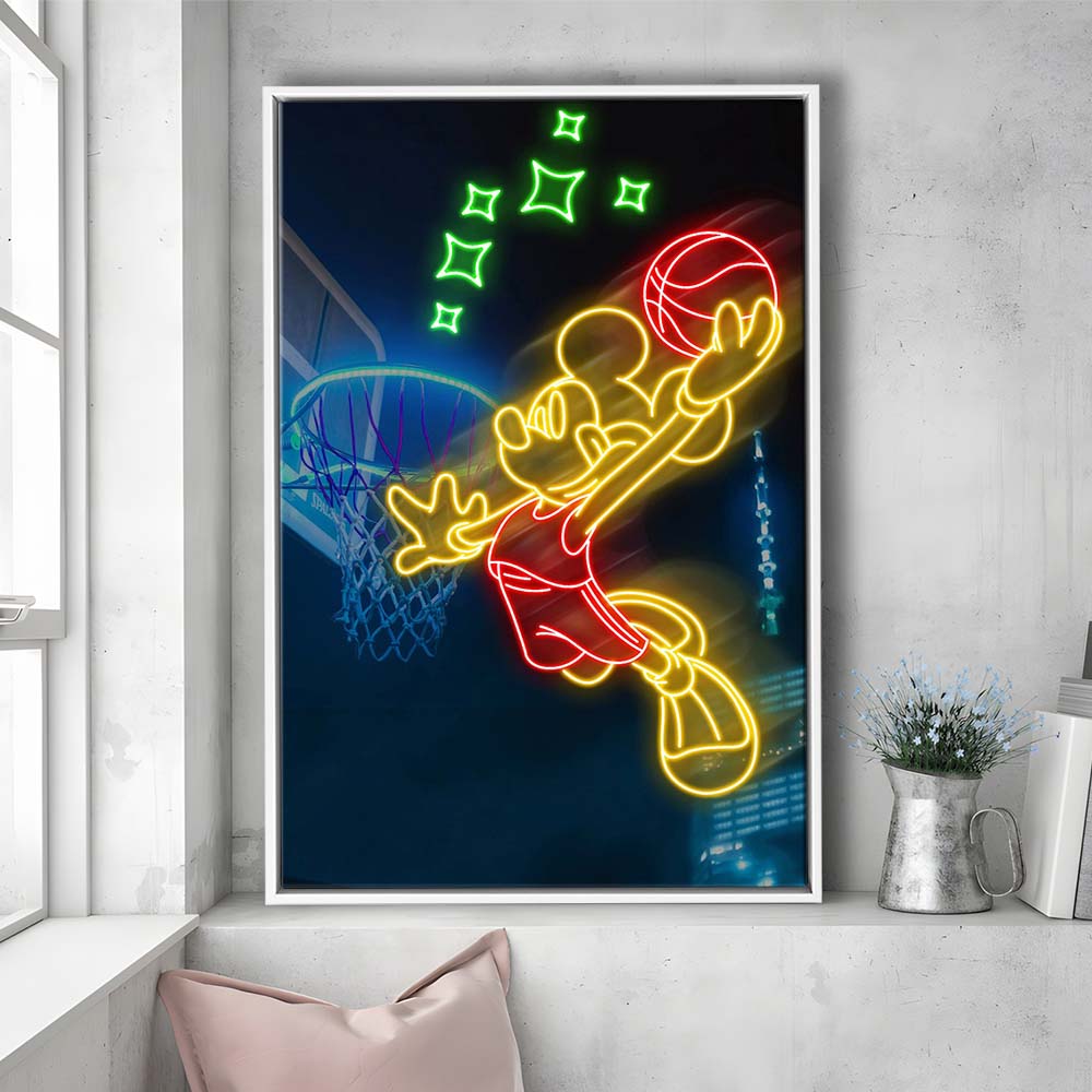 Mickey Mouse Basketball Sport, Framed Canvas Print, Floating Frame, Luxury Wall Art Decor