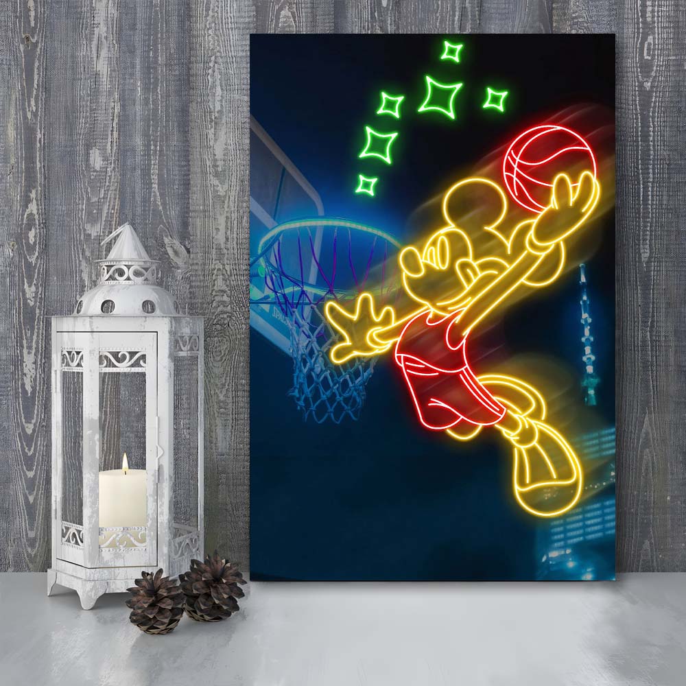 Mickey Mouse Basketball Sport, Canvas Print, Luxury Wall Art Decor, Modern Art