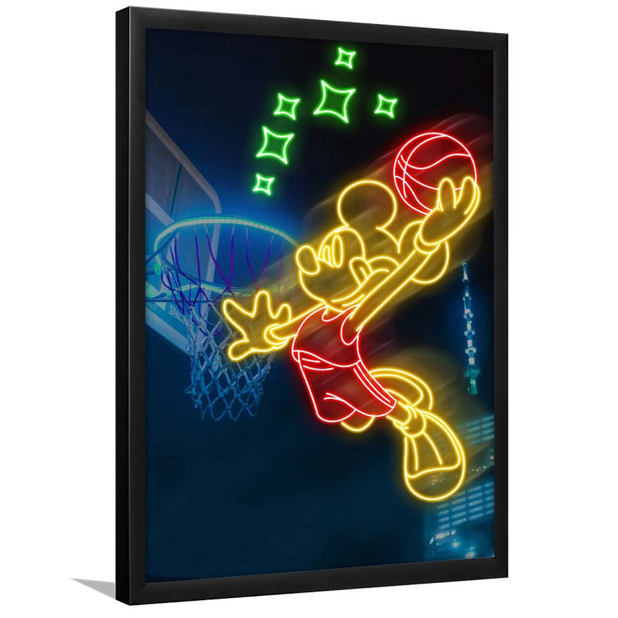 Mickey Mouse Basketball Sport, Framed Art Print, Picture Framed Wall Art Decor