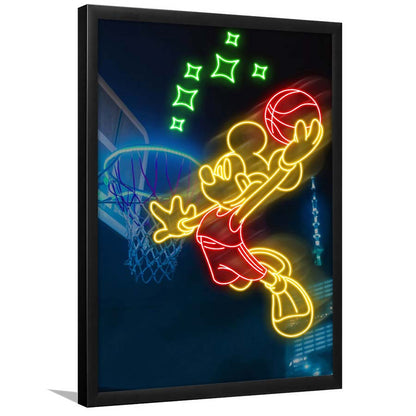 Mickey Mouse Basketball Sport, Framed Art Print, Picture Framed Wall Art Decor