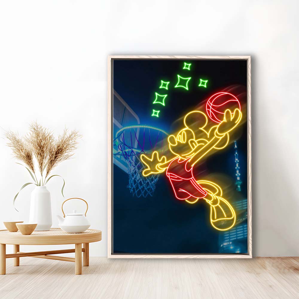 Mickey Mouse Basketball Sport, Framed Canvas Print, Floating Frame, Luxury Wall Art Decor