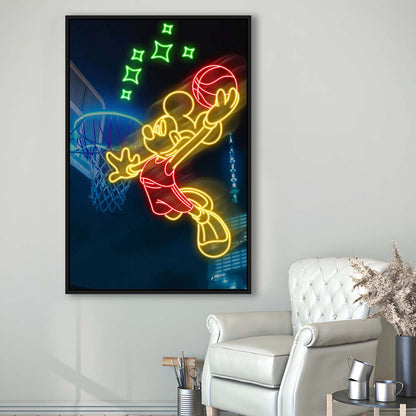 Mickey Mouse Basketball Sport, Framed Canvas Print, Floating Frame, Luxury Wall Art Decor