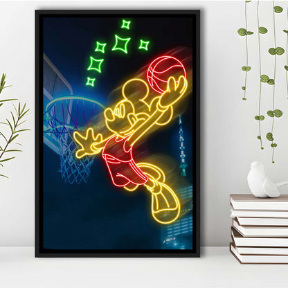 Mickey Mouse Basketball Sport, Framed Canvas Print, Floating Frame, Luxury Wall Art Decor