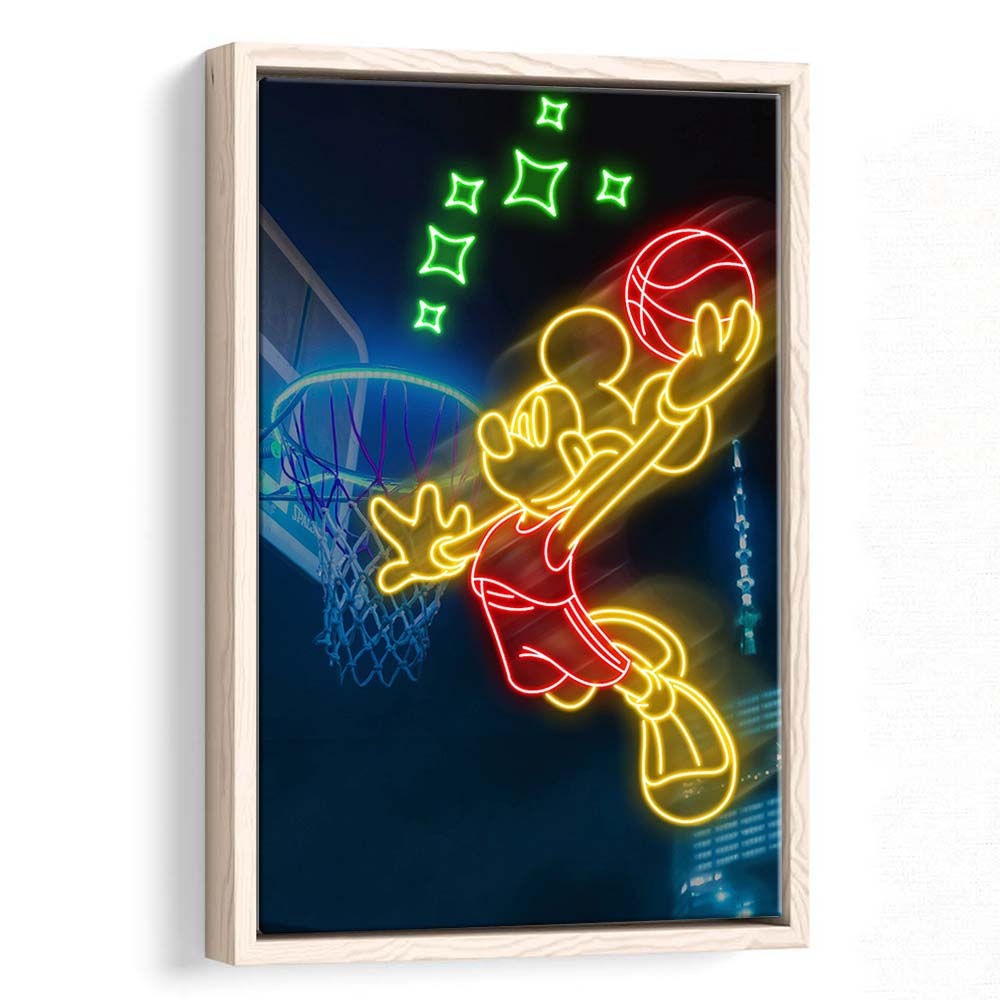 Mickey Mouse Basketball Sport, Framed Canvas Print, Floating Frame, Luxury Wall Art Decor