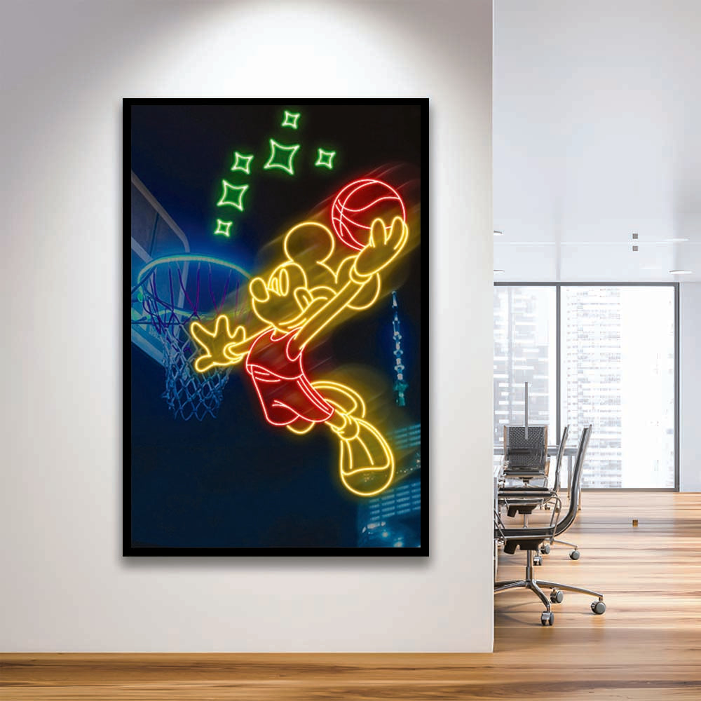 Mickey Mouse Basketball Sport, Framed Art Print, Picture Framed Wall Art Decor