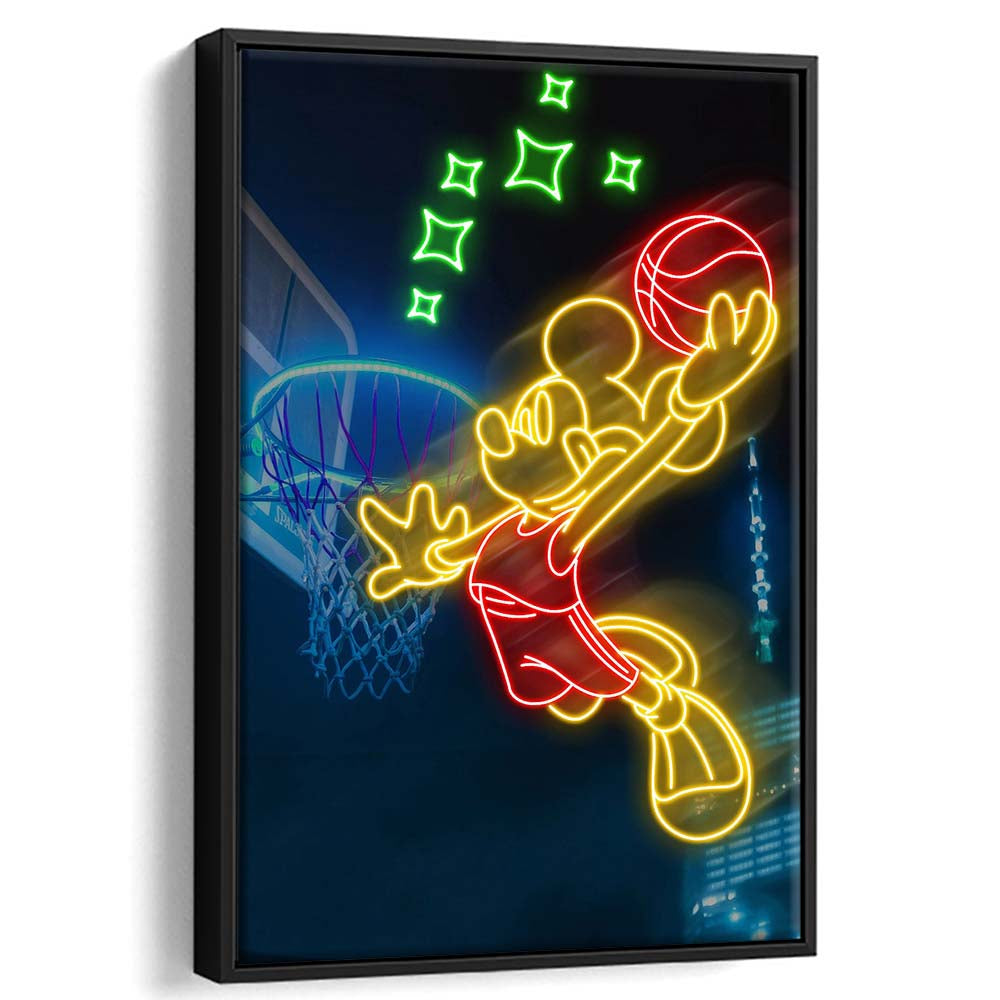 Mickey Mouse Basketball Sport, Framed Canvas Print, Floating Frame, Luxury Wall Art Decor