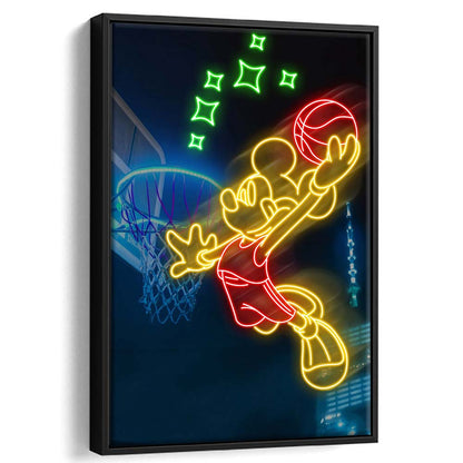 Mickey Mouse Basketball Sport, Framed Canvas Print, Floating Frame, Luxury Wall Art Decor