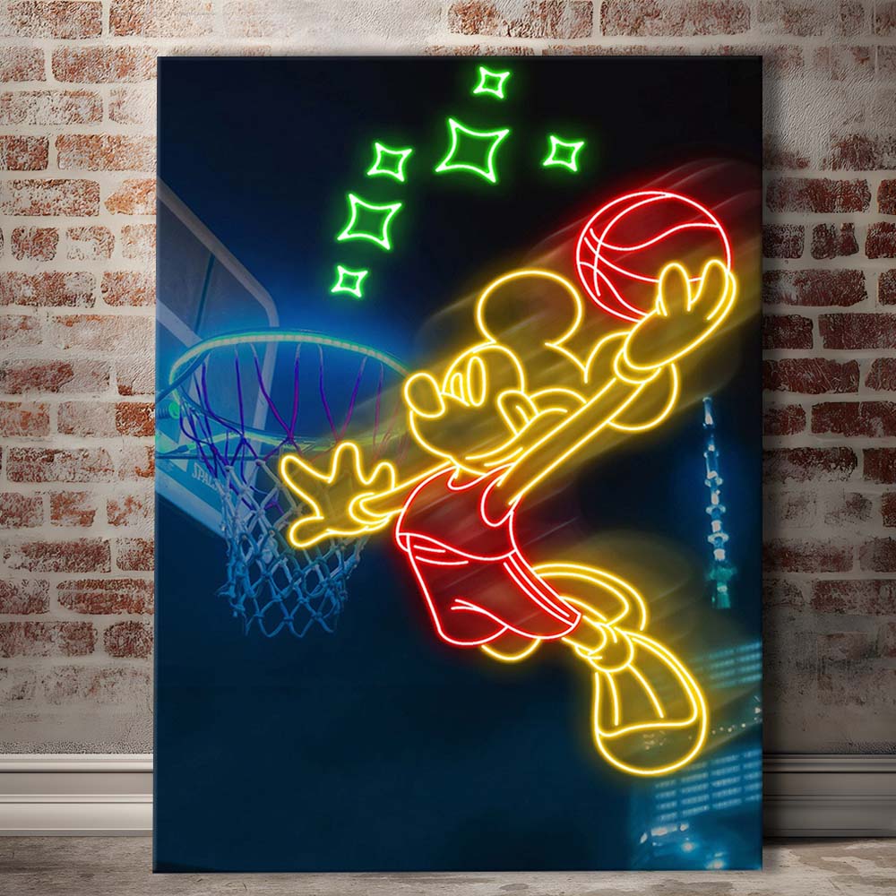 Mickey Mouse Basketball Sport, Canvas Print, Luxury Wall Art Decor, Modern Art