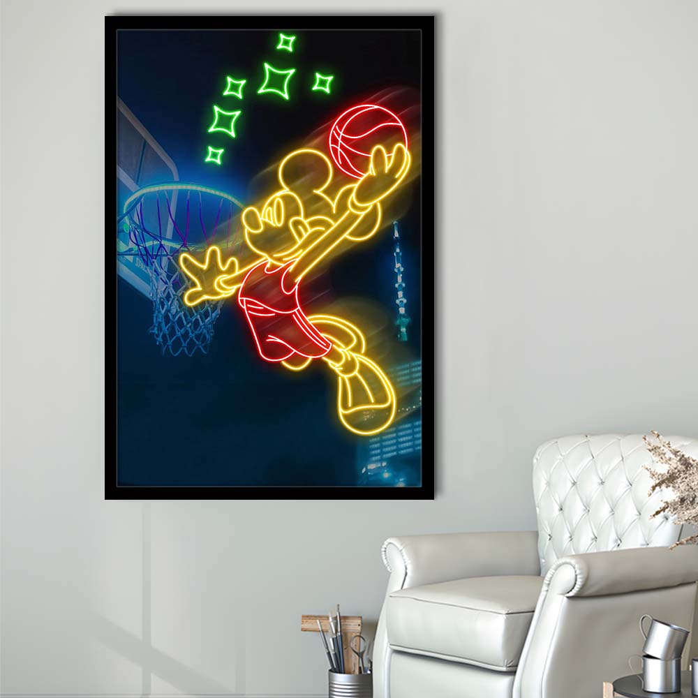 Mickey Mouse Basketball Sport, Framed Art Print, Picture Framed Wall Art Decor