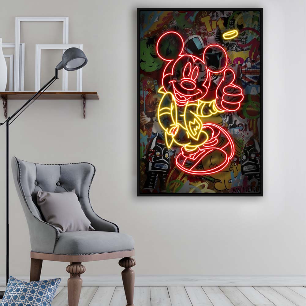 Mickey Mouse Thumbs-Up, Framed Canvas Print, Floating Frame, Luxury Wall Art Decor