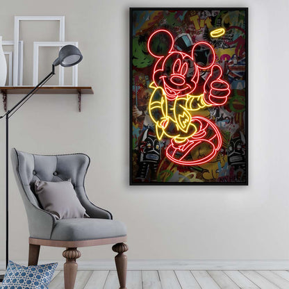 Mickey Mouse Thumbs-Up, Framed Canvas Print, Floating Frame, Luxury Wall Art Decor