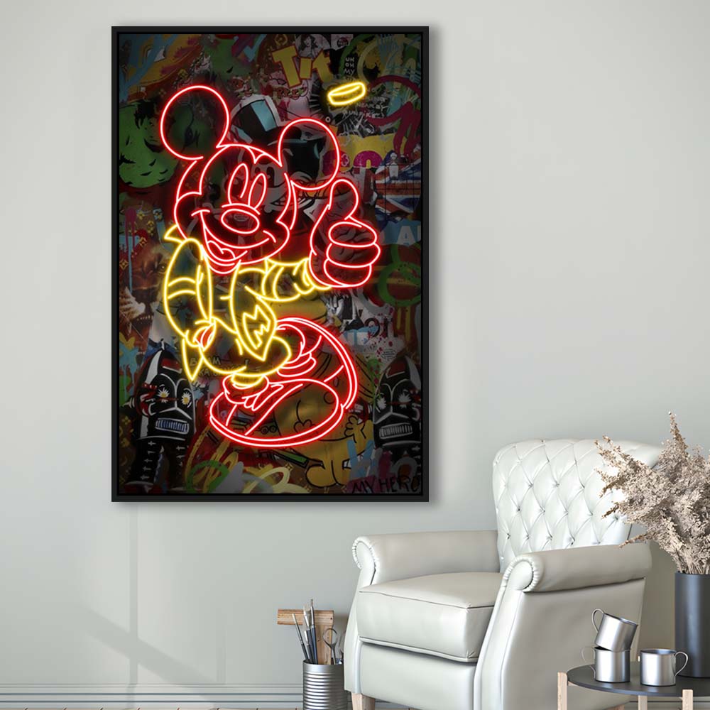 Mickey Mouse Thumbs-Up, Framed Canvas Print, Floating Frame, Luxury Wall Art Decor