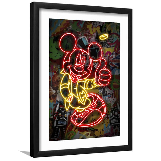 Mickey Mouse Thumbs-Up, Framed Art Print, Luxury Pictures Framed, White Border